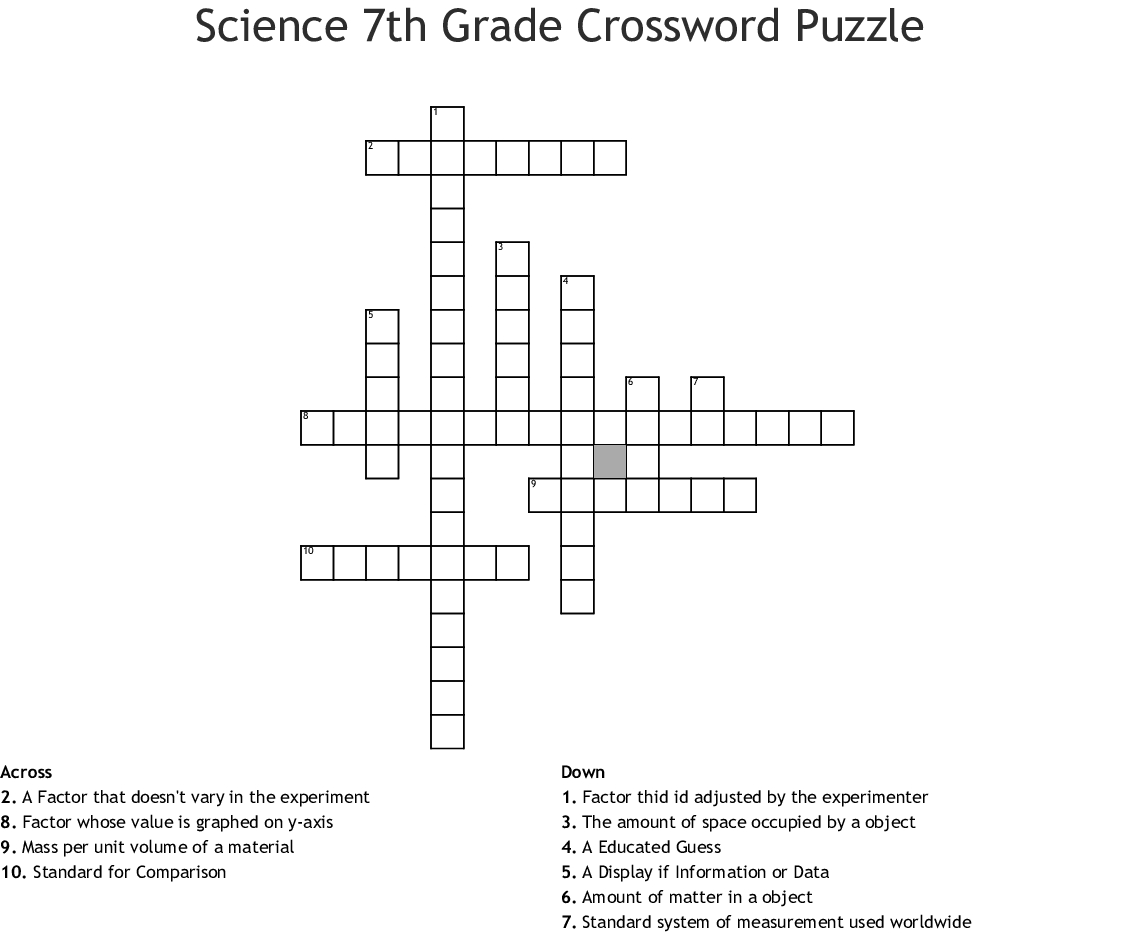 Science 7Th Grade Crossword Puzzle Crossword - Wordmint - Crossword Printable 7Th Grade