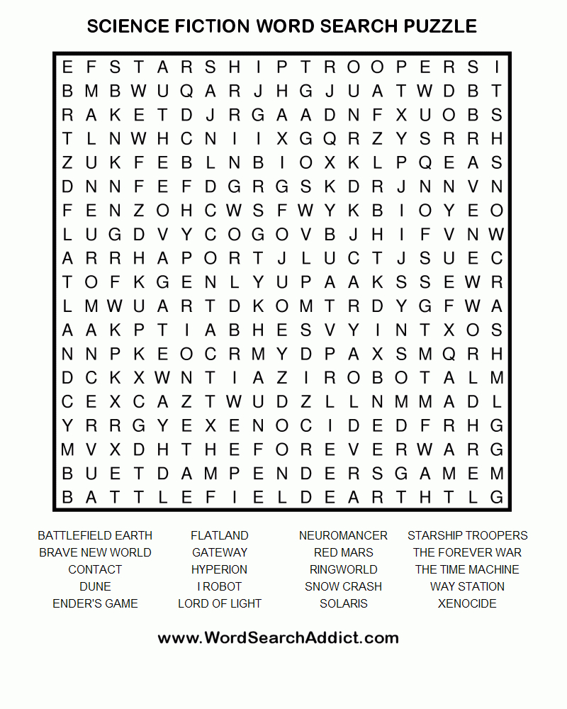 Science Fiction Books Printable Word Search Puzzle - Printable Puzzles Word Search