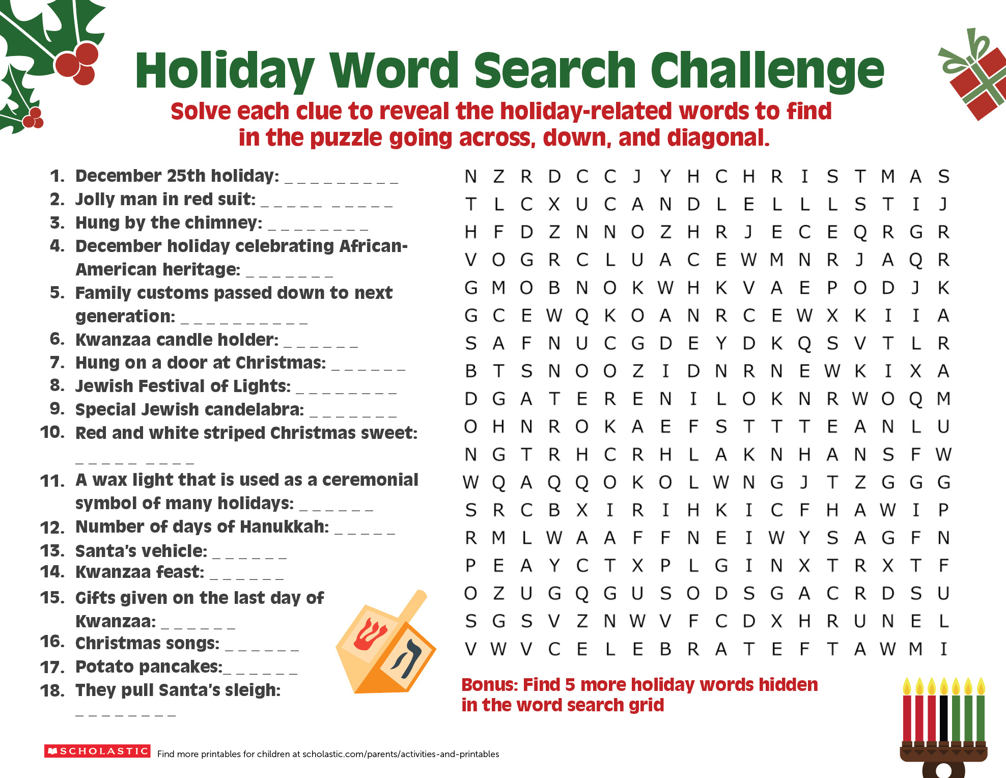 Share A Holiday Word Search-Puzzle With Your Older Child - Printable Holiday Puzzle