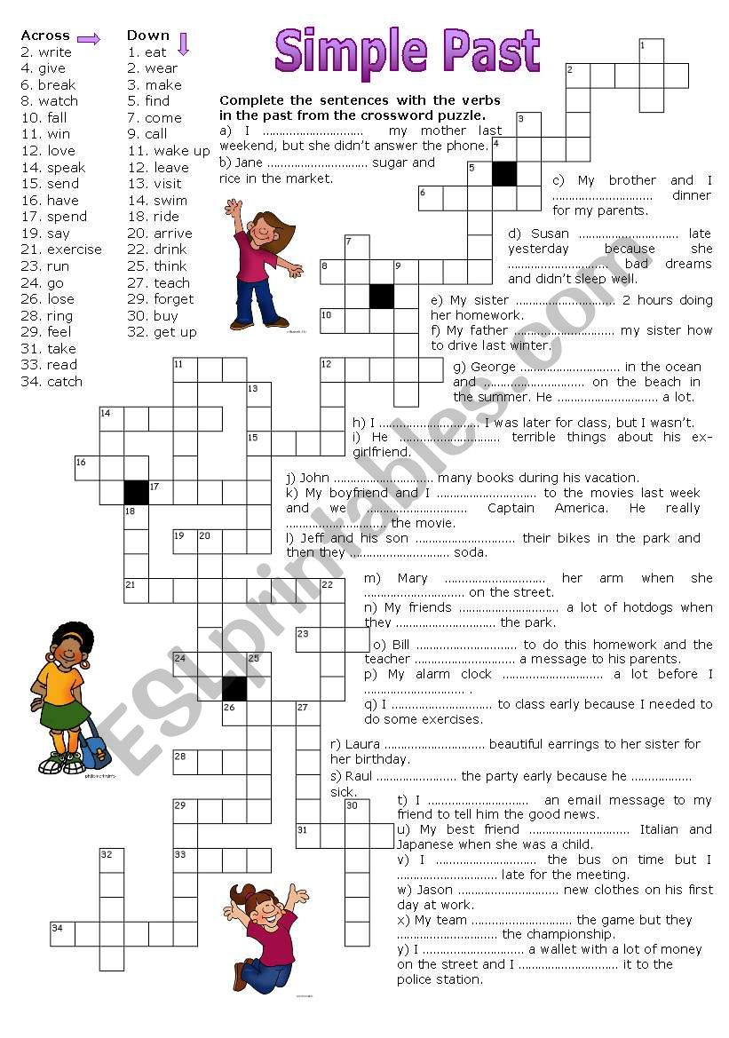 Simple Past - Crossword Puzzle - Esl Worksheetluoliveira - Simple Crossword Puzzles Printable Pdf
