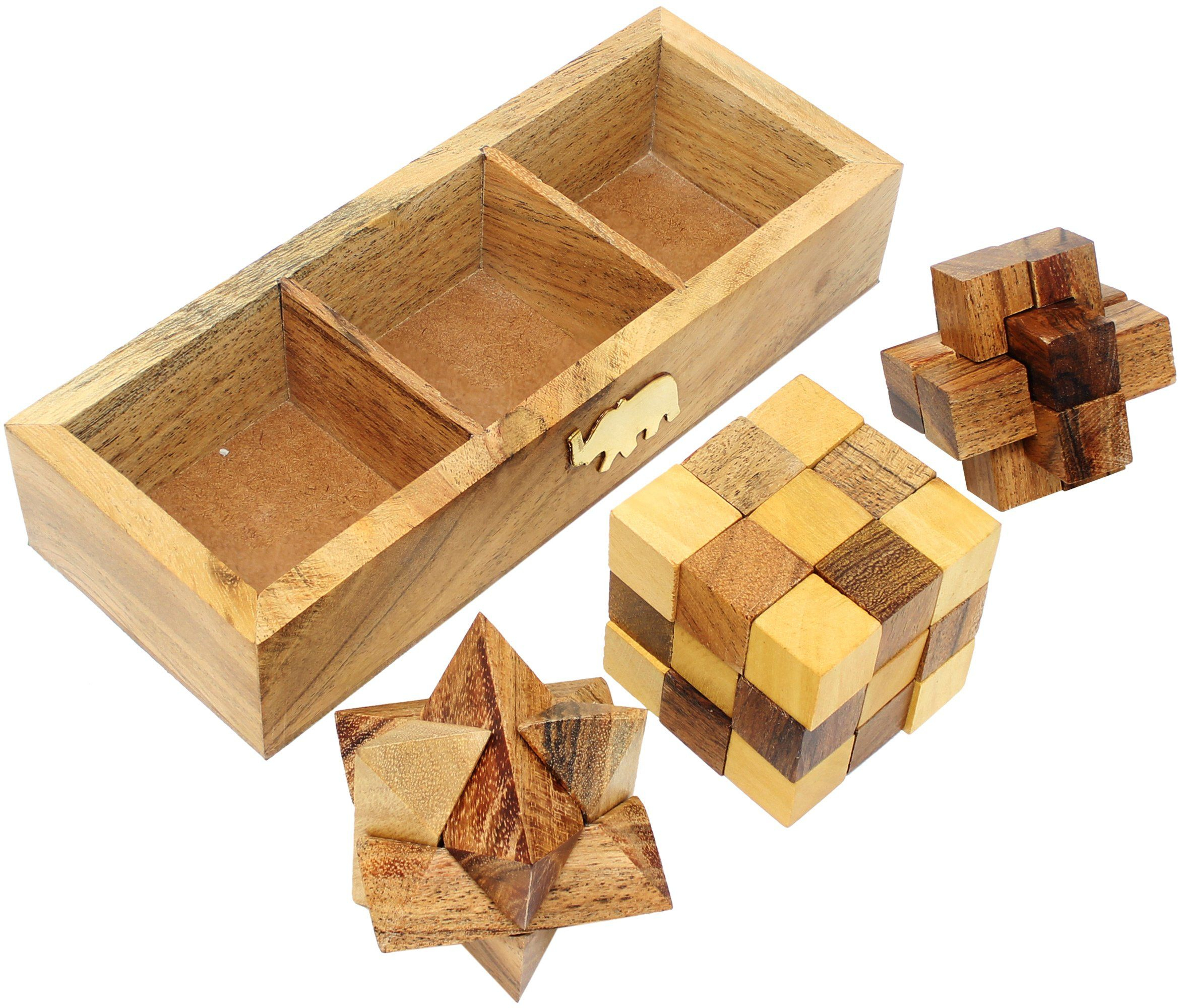 Skavij 3D Wooden Puzzle Brain Teasers Toy Set Of Snake Cube Star - Printable Burr Puzzle