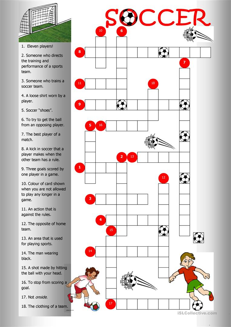 Soccer Crossword Worksheet - Free Esl Printable Worksheets Made - Football Crossword Puzzle Printable