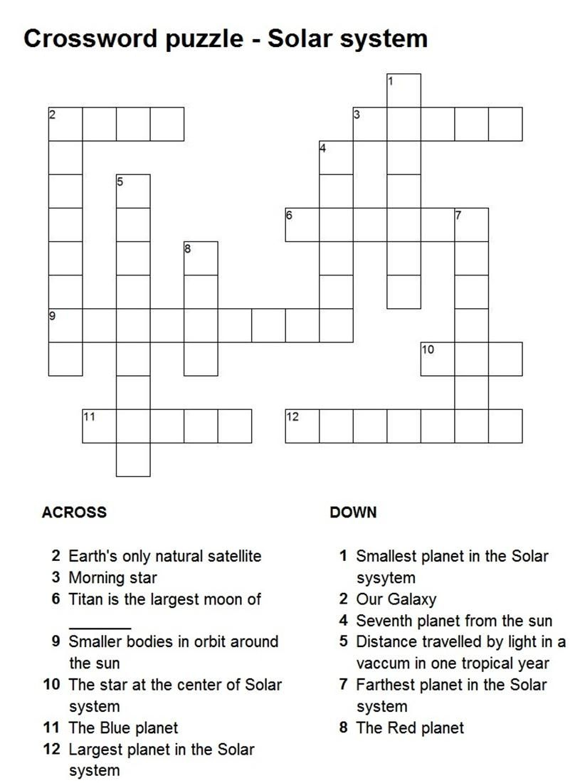 Solar System Cross Word Puzzle |  Puzzle 2 Previous Solar System - Printable Crosswords The Sun