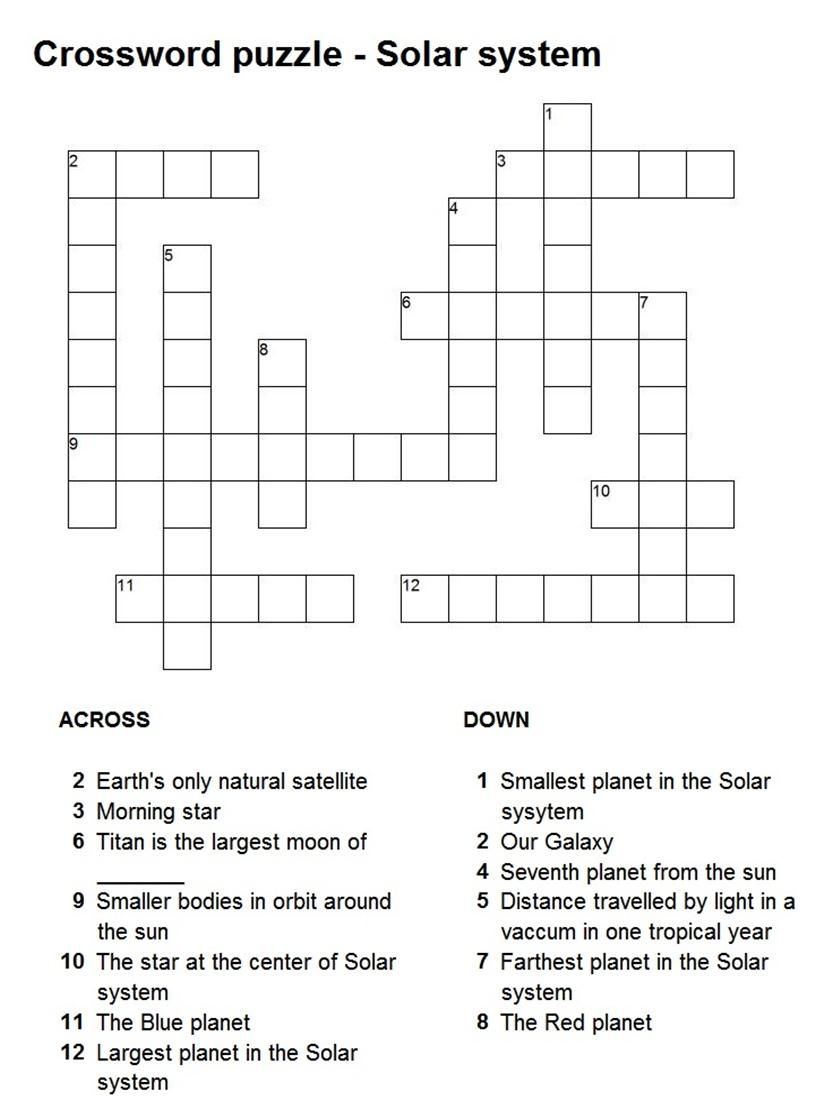 Solar System Cross Word Puzzle |  Puzzle 2 Previous Solar System - Printable Puzzle Pdf