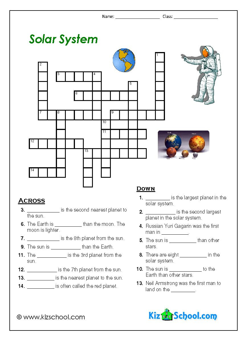 Solar System Crosword | Solar System | Solar System Worksheets - Printable Crosswords The Sun