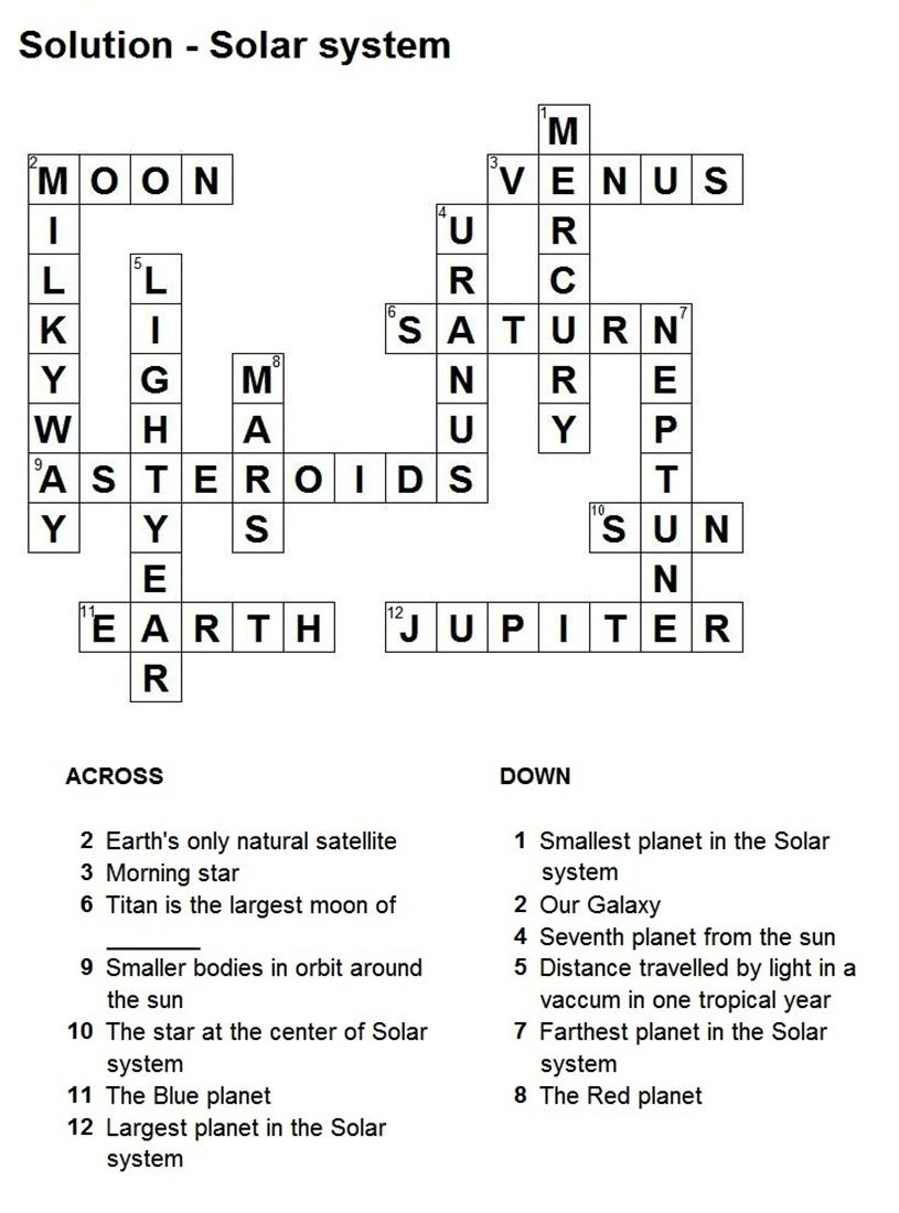 Solar System Fun Crossword Puzzle Answers (Page 2) - Pics About Space - Printable Crosswords The Sun