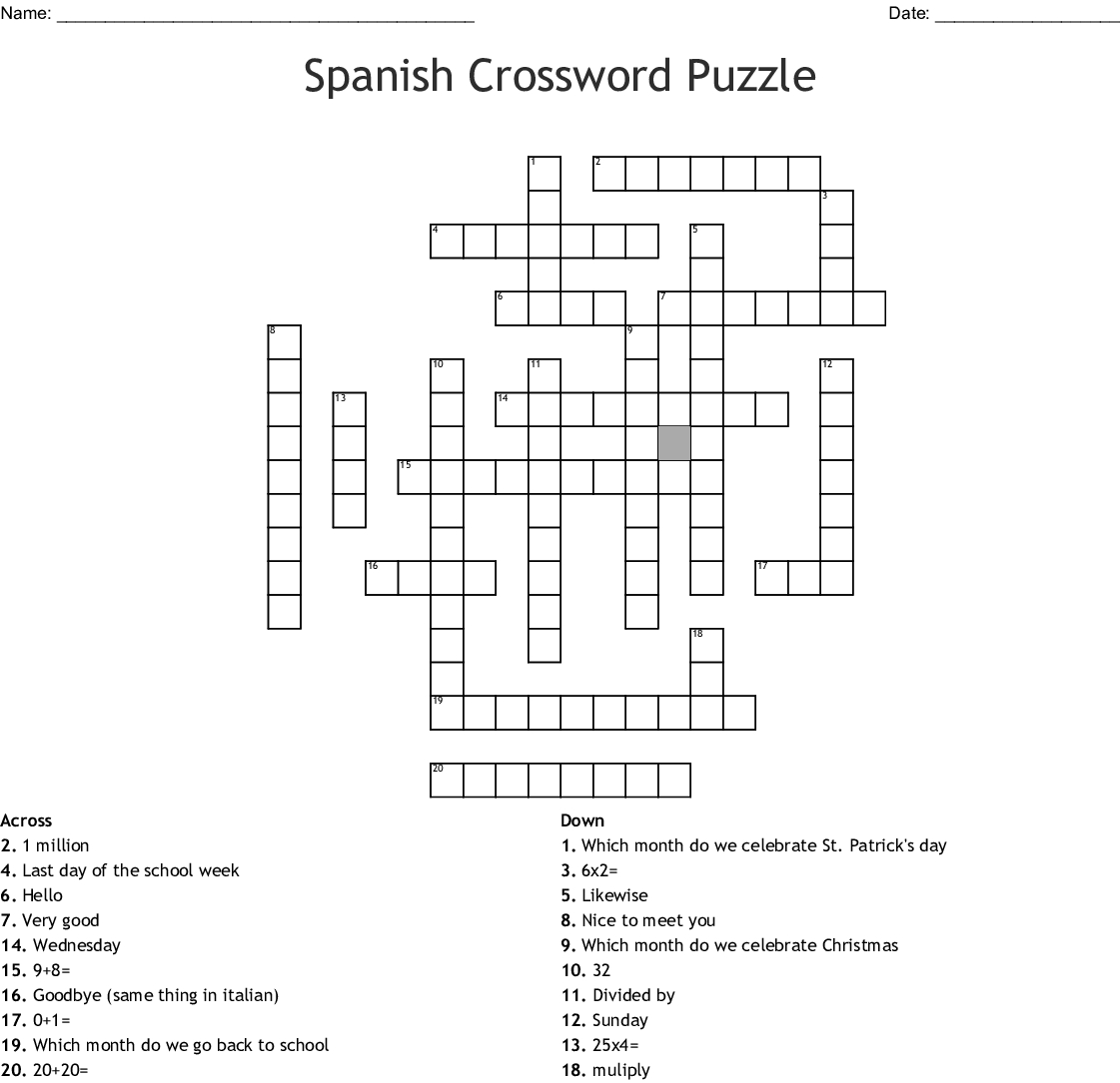 Spanish Crossword Puzzle Crossword - Wordmint - Printable Spanish Crossword Puzzle Answers
