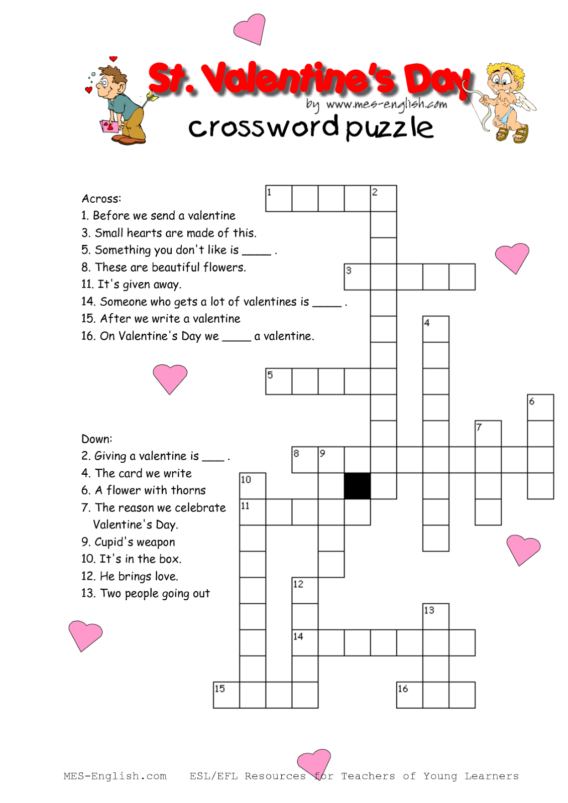 Spanish Valentines Day Crossword Crucigrama San Valentin 476X476 - Printable Valentine Crossword Puzzle