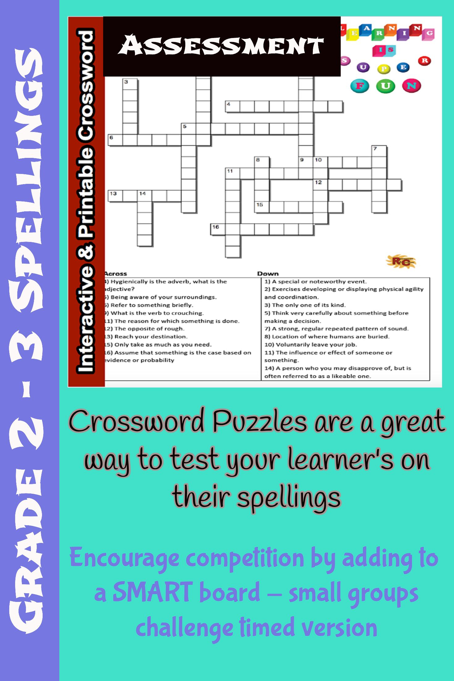 Spelling Grade 2&amp;amp;3 Interactive &amp;amp; Printable Crossword Puzzle - Printable Binary Puzzle