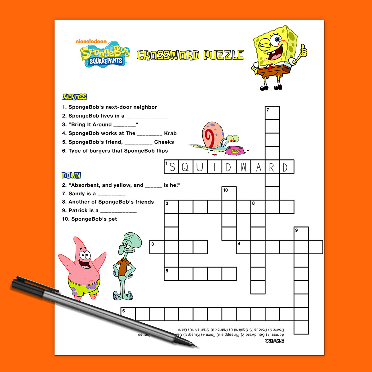 Spongebob Crossword Puzzle | Nickelodeon Parents - Birthday Crossword Puzzle Printable