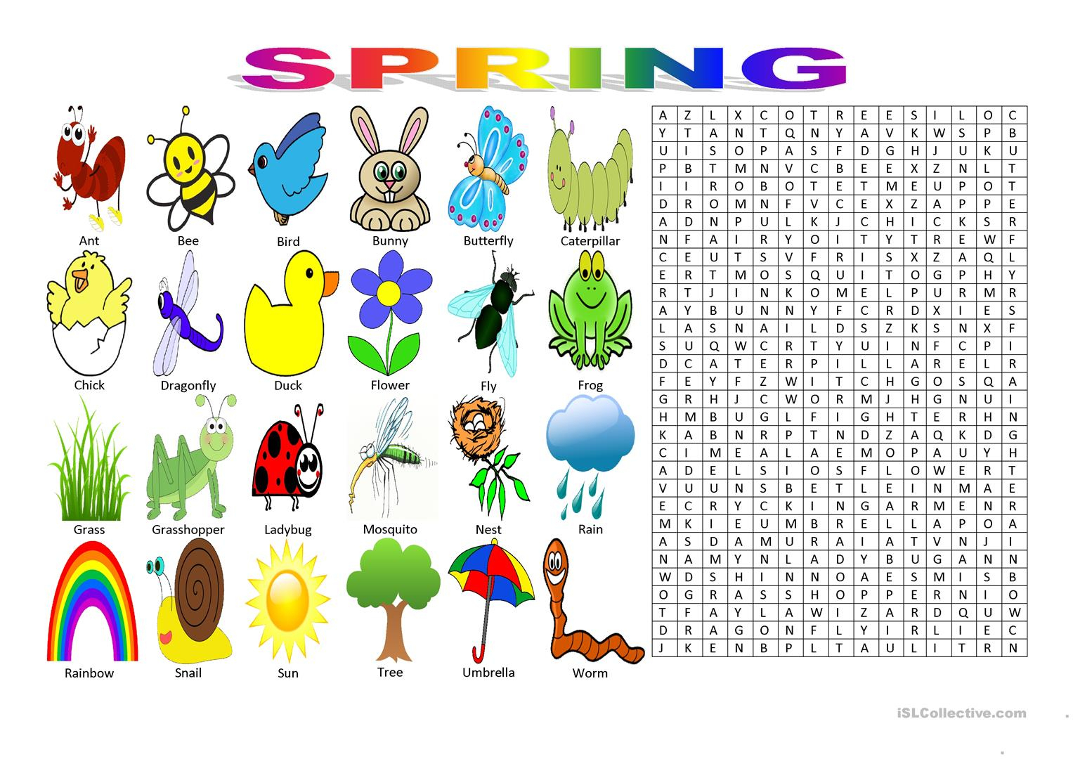 Spring Vocabulary (Wordsearch Puzzle) Worksheet - Free Esl Printable - Printable Spring Puzzles