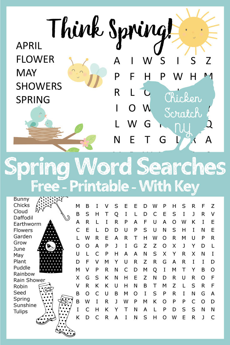 Spring Word Search - Printable Spring Crossword Puzzles