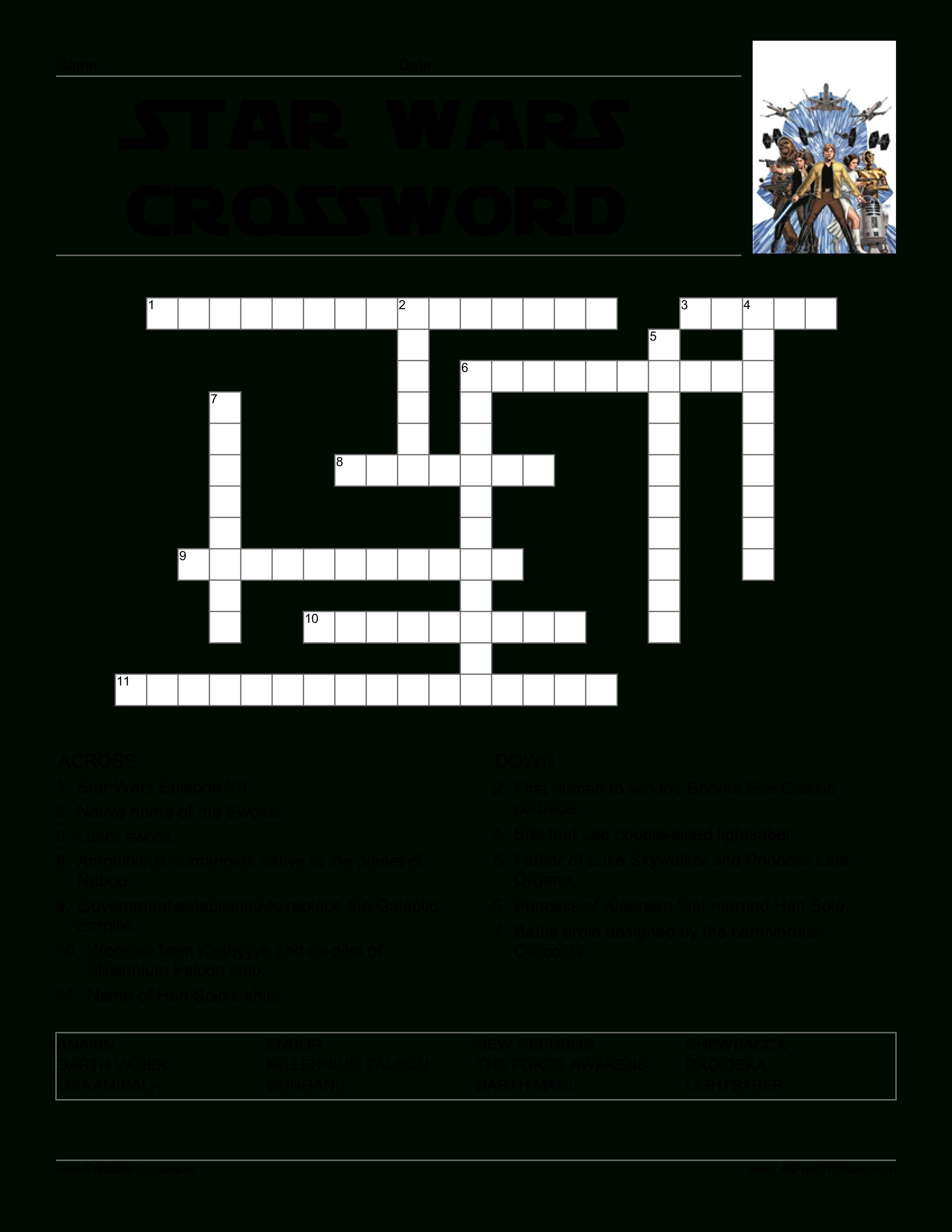 Star Wars Crossword Game | Templates At Allbusinesstemplates - Star Wars Crossword Puzzle Printable
