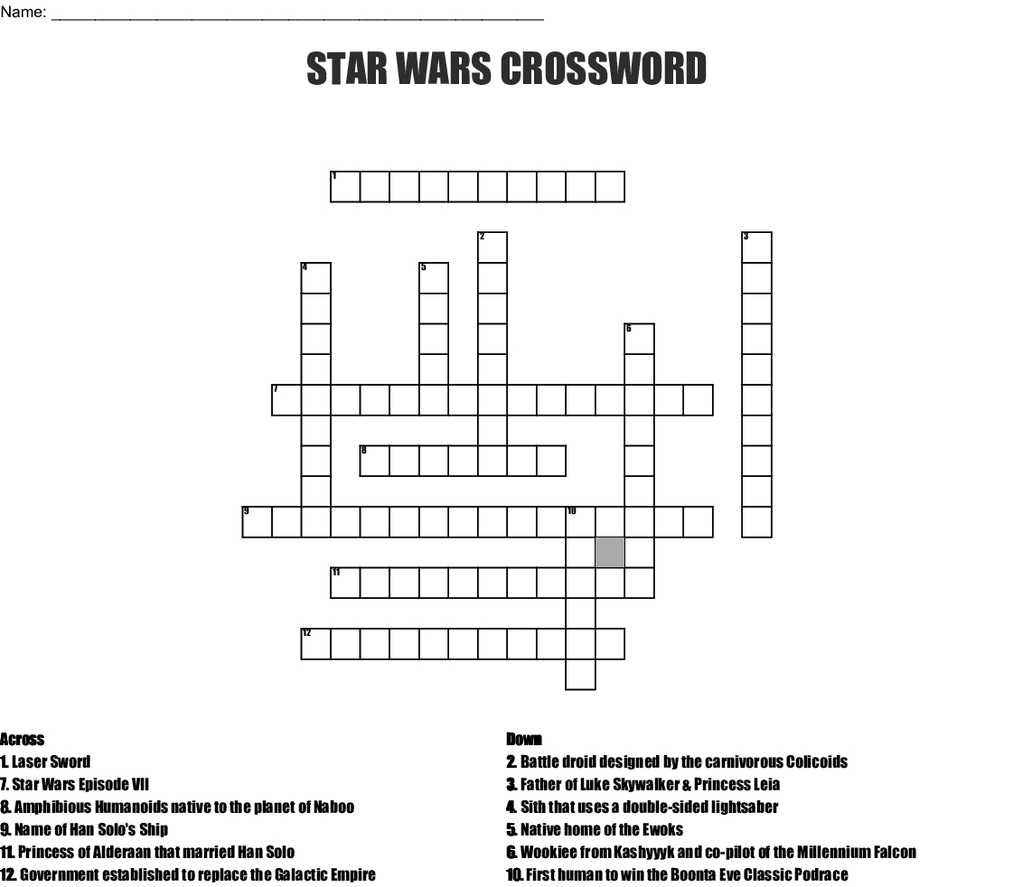 Libreng The Avengers Crossword Star Wars Crossword Puzzle Printable