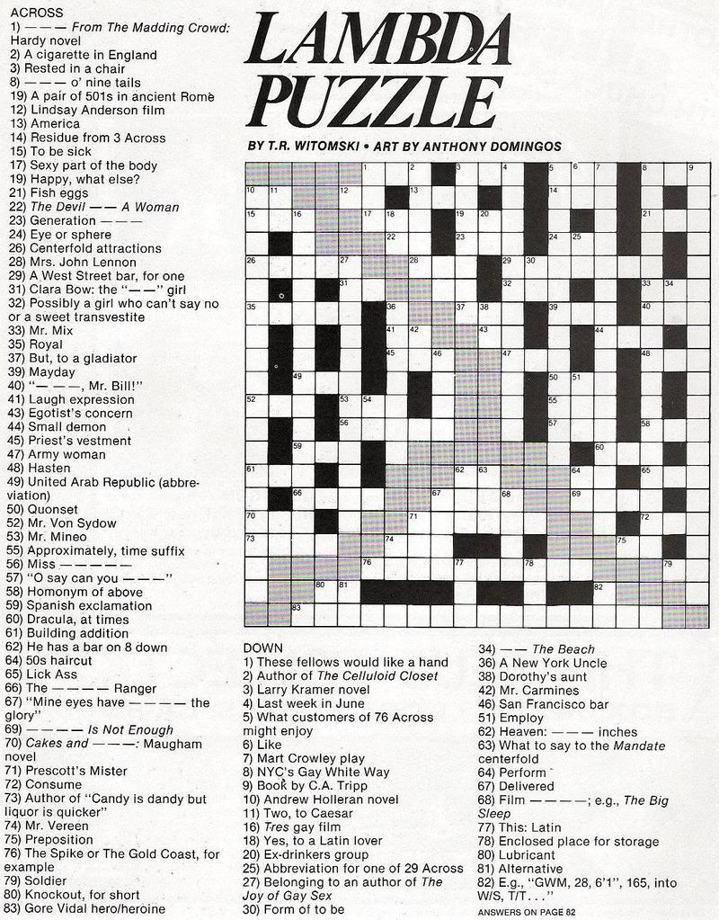 Stinkylulu:Pride Crossword Puzzle (Homo Heritage Fridays