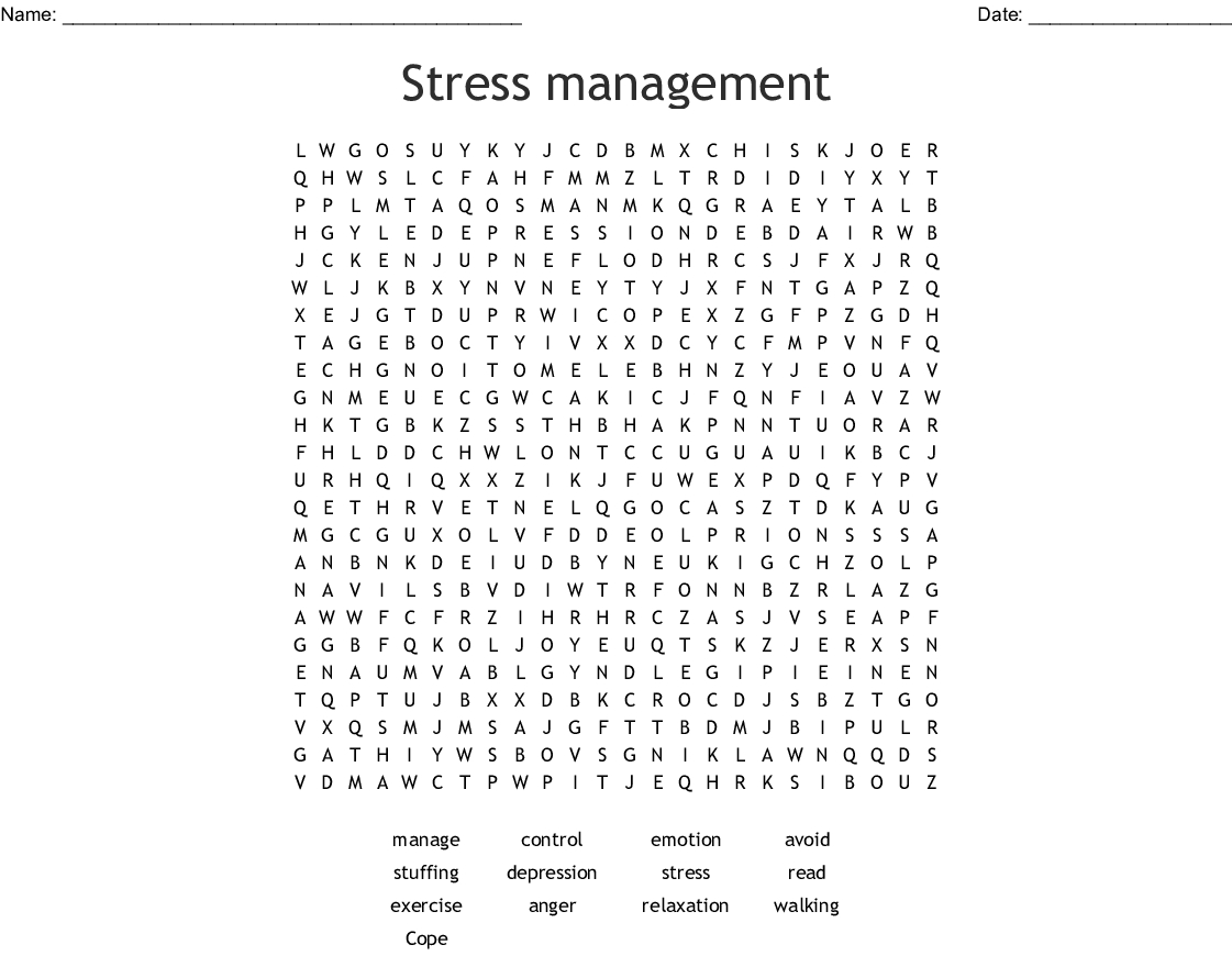 Stress Management Word Search - Wordmint - Printable Crossword Puzzles On Anger Management