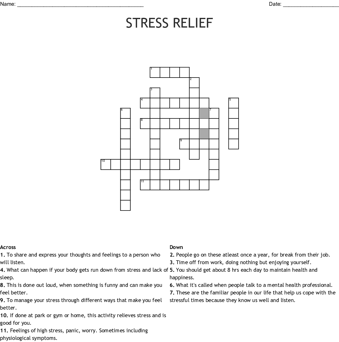Printable Stress Management Crossword Puzzle Printable Crossword Puzzles