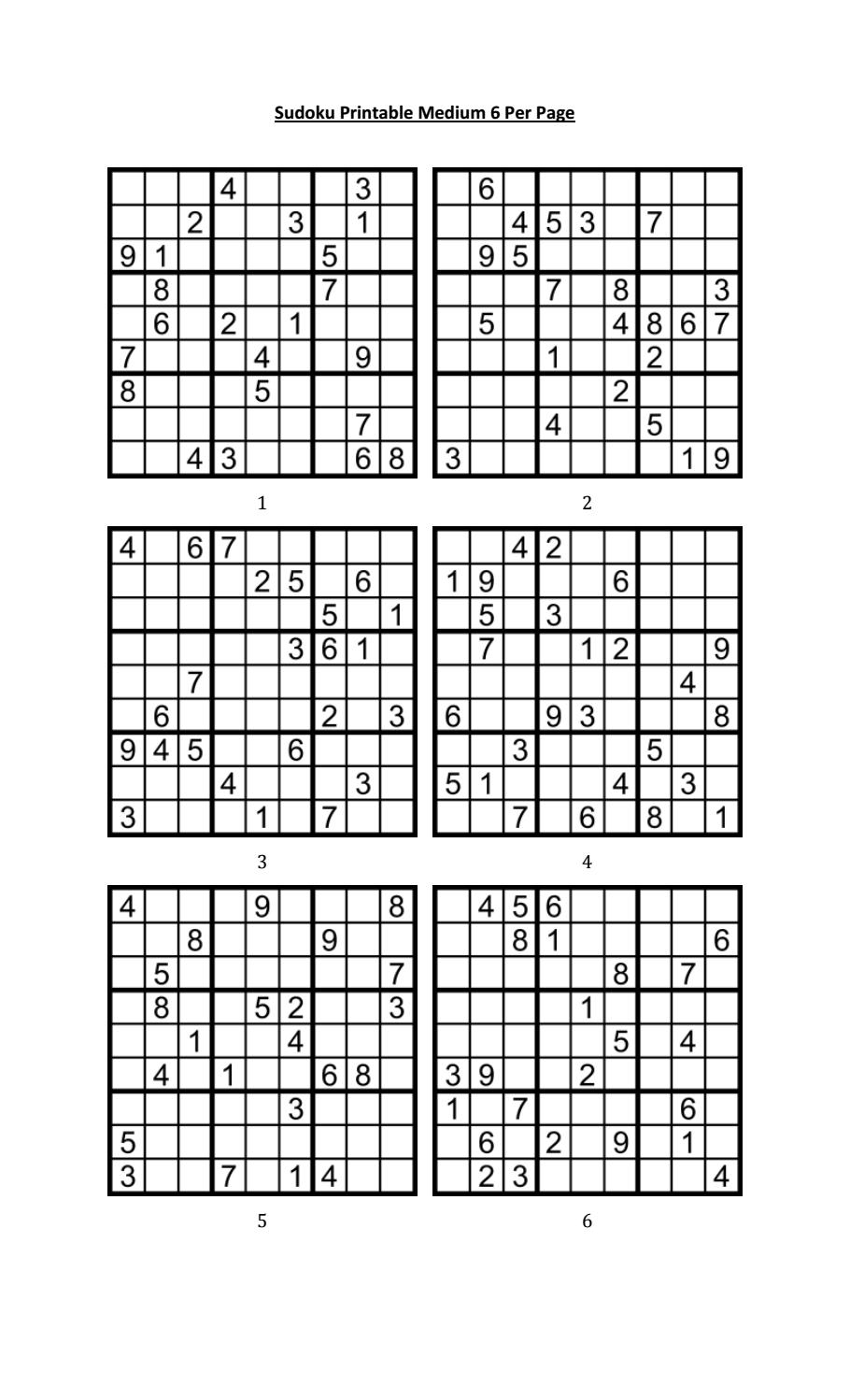 Sudoku Printable Medium 6 Per Pageaaron Woodyear - Issuu - Printable Sudoku Puzzles 6 Per Page