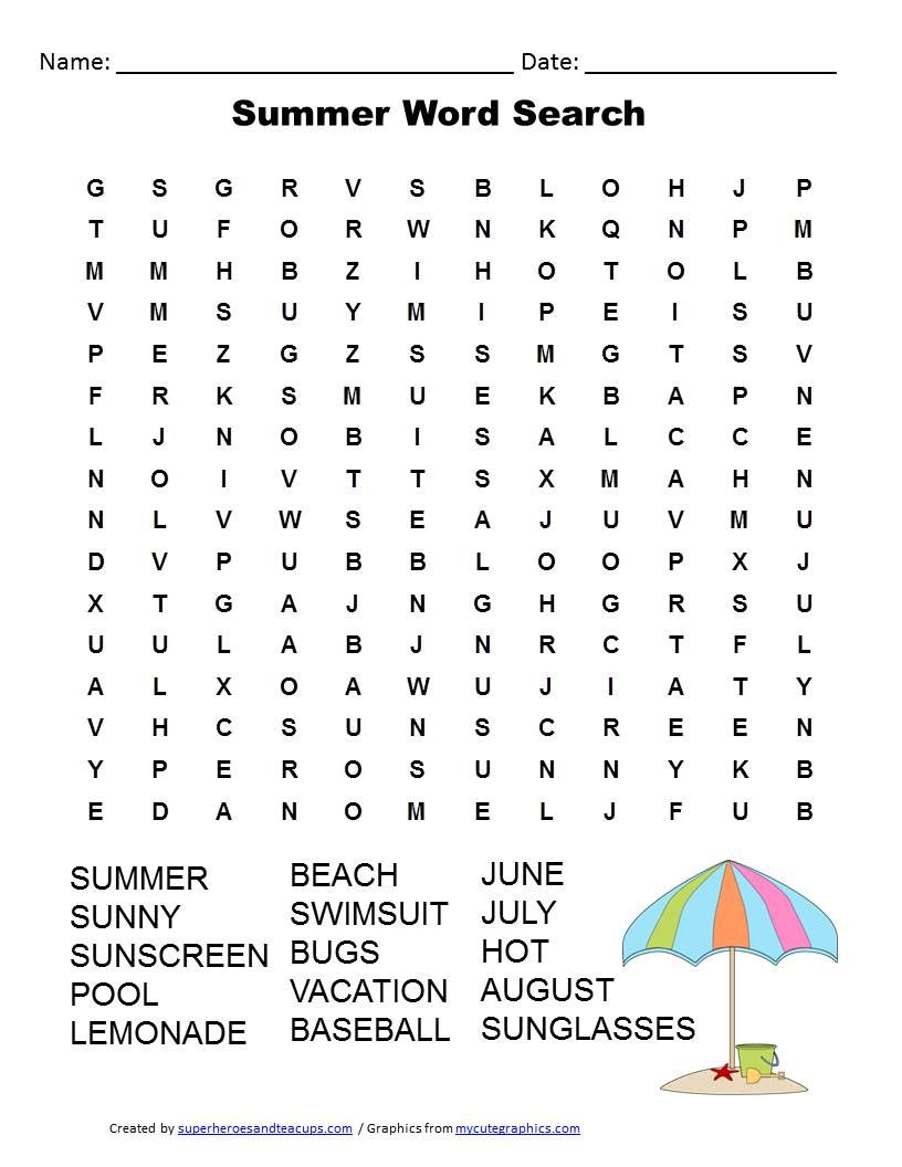 Summer Word Search Free Printable | Word Searches | Summer Words - Printable Summer Crossword Puzzles