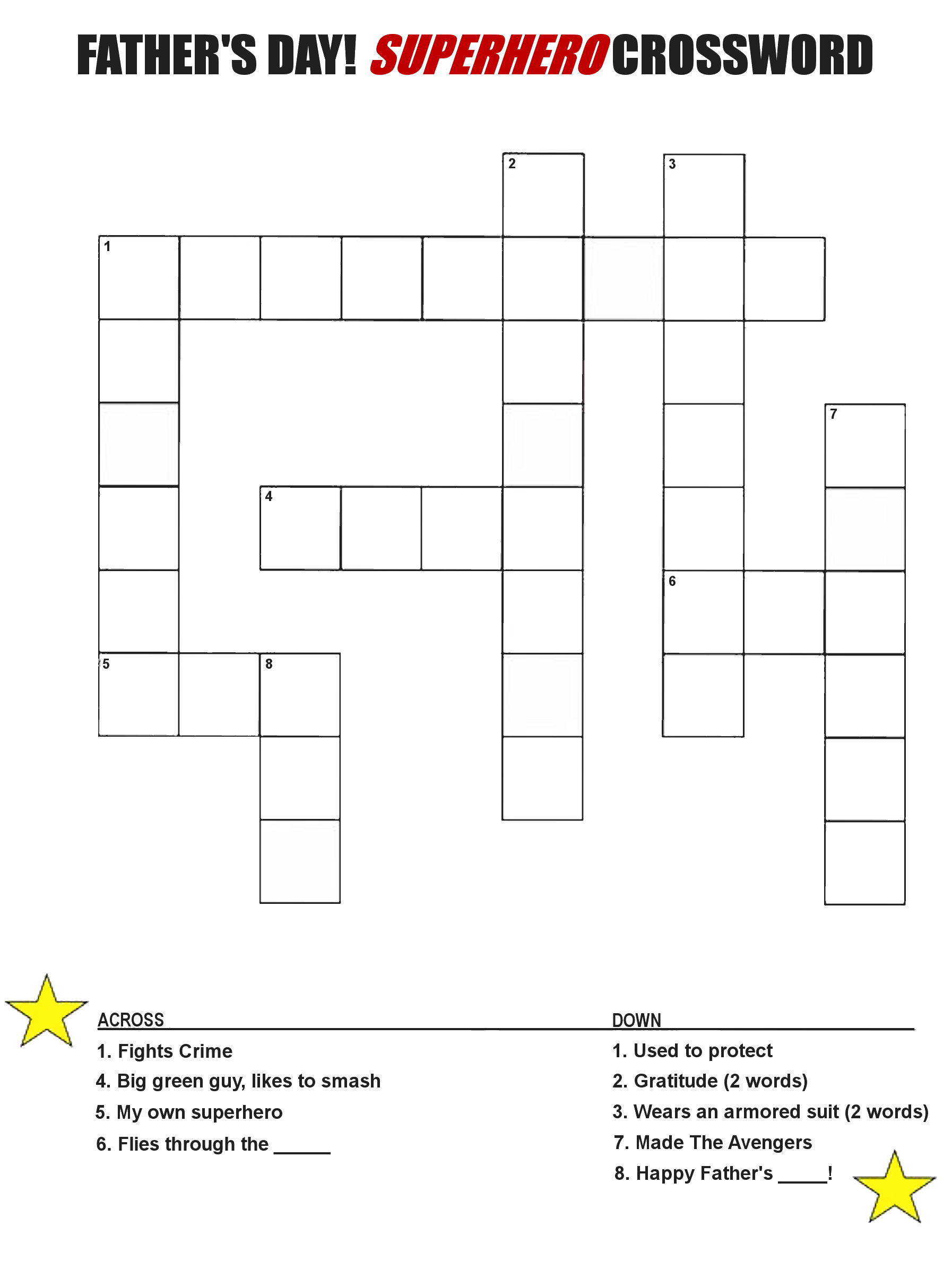 Superhero Father&amp;#039;s Day Crossword Printable | Our Kid Things - Printable Crossword Of The Day