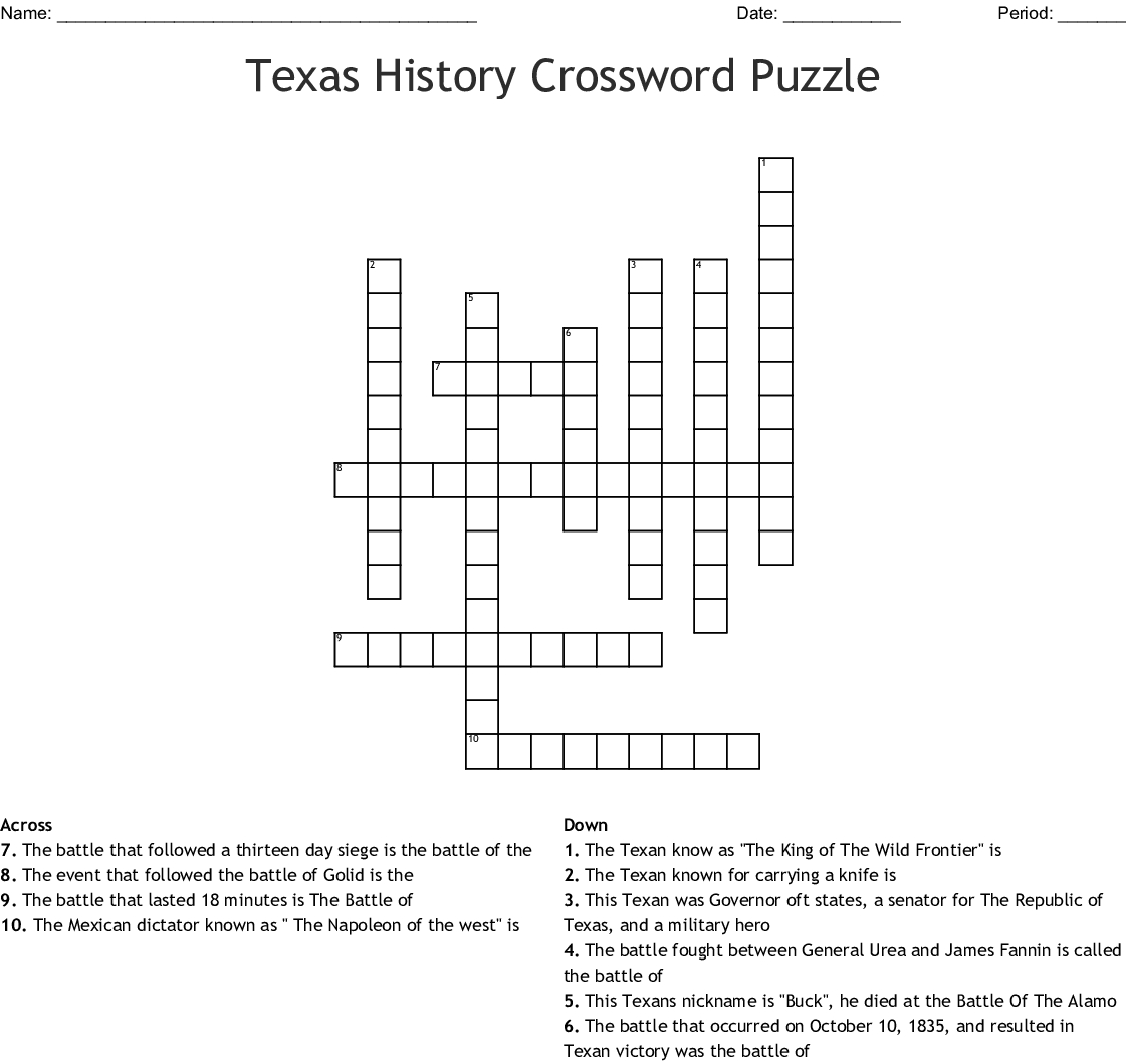 Texas History Crossword Puzzle Crossword - Wordmint - Printable History Crossword