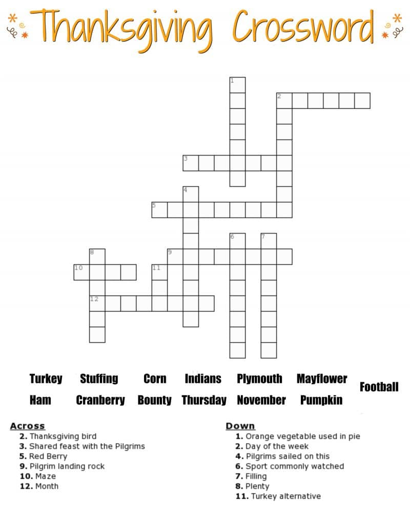 Thanksgiving Crossword Puzzle Printable With Word Bank - Free Thanksgiving Crossword Puzzles Printable