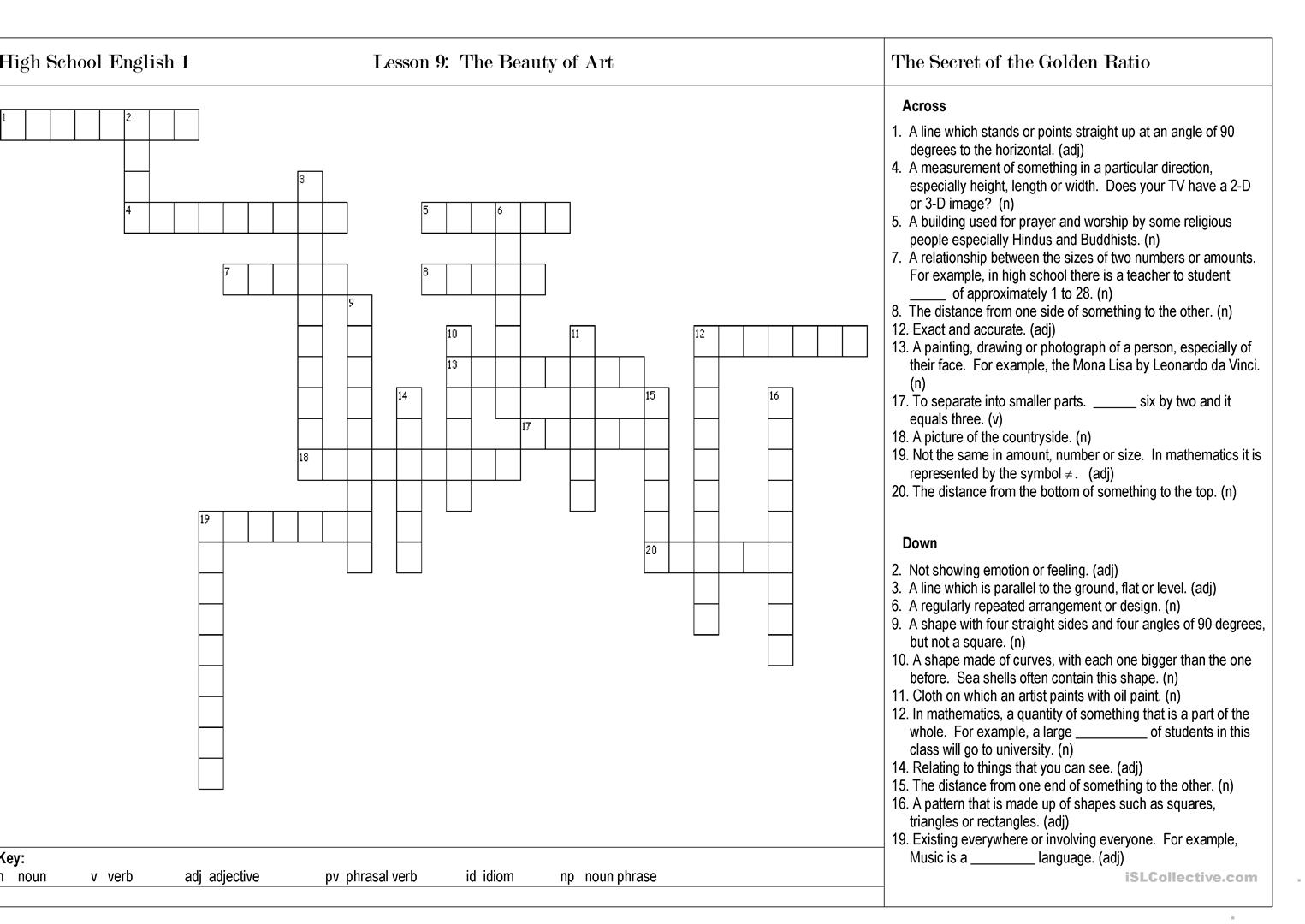 The Beauty Of Art Crossword Puzzle Worksheet - Free Esl Printable - English Language Crossword Puzzles Printable