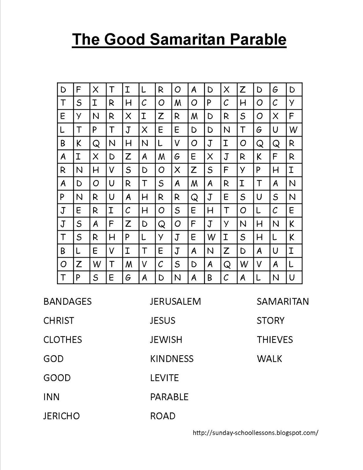 The Good Samaritan Crossword Puzzle (Free Printable) - Parables - Printable Bible Puzzles