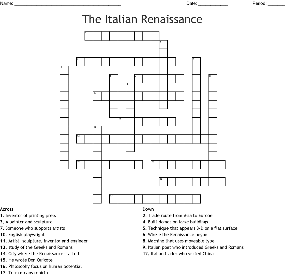 The Italian Renaissance Crossword - Wordmint - Printable Italian Crossword Puzzles