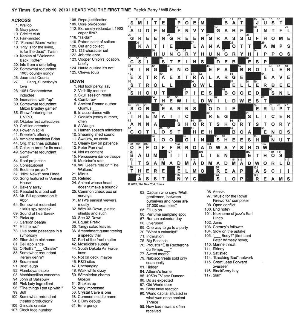 The New York Times Crossword In Gothic: 02.10.13 — Blizzard Blizzard! - Printable Crossword Puzzles Will Shortz