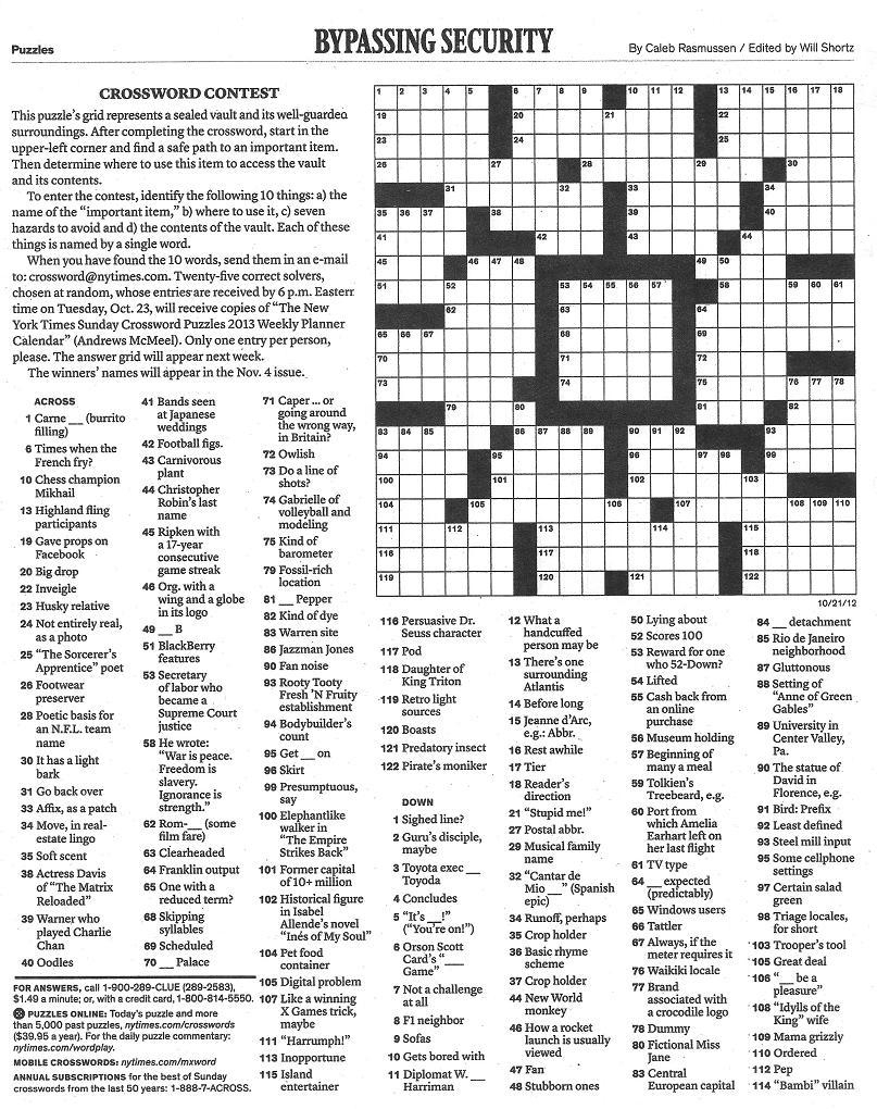 The New York Times Crossword In Gothic: 10.21.12 — Vault - New York Times Sunday Crossword Puzzle Printable