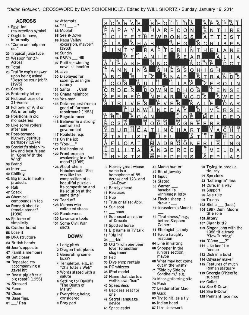 The New York Times Crossword In Gothic: January 2014 - La Times Printable Crossword 2015