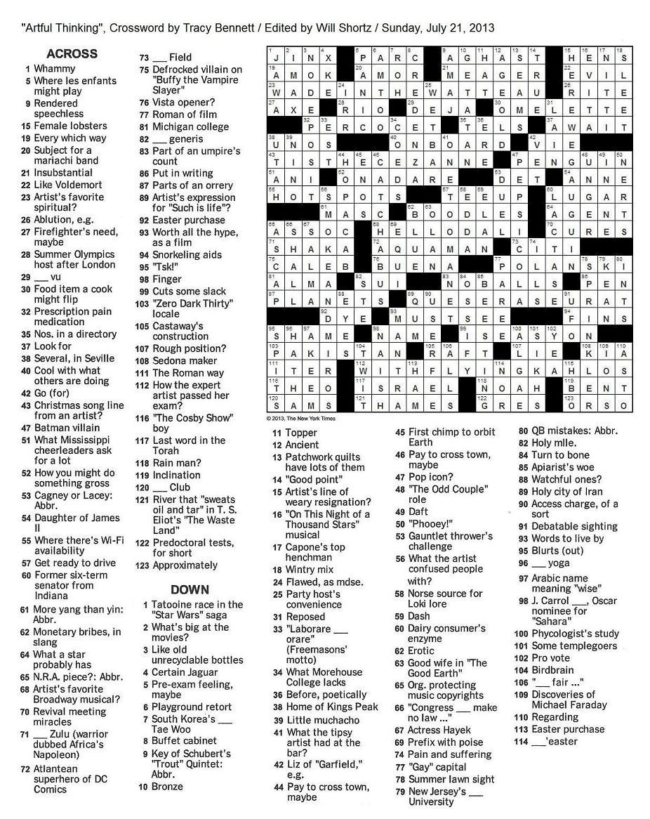 The New York Times Crossword In Gothic: July 2013 - Printable Crossword Puzzles Will Shortz