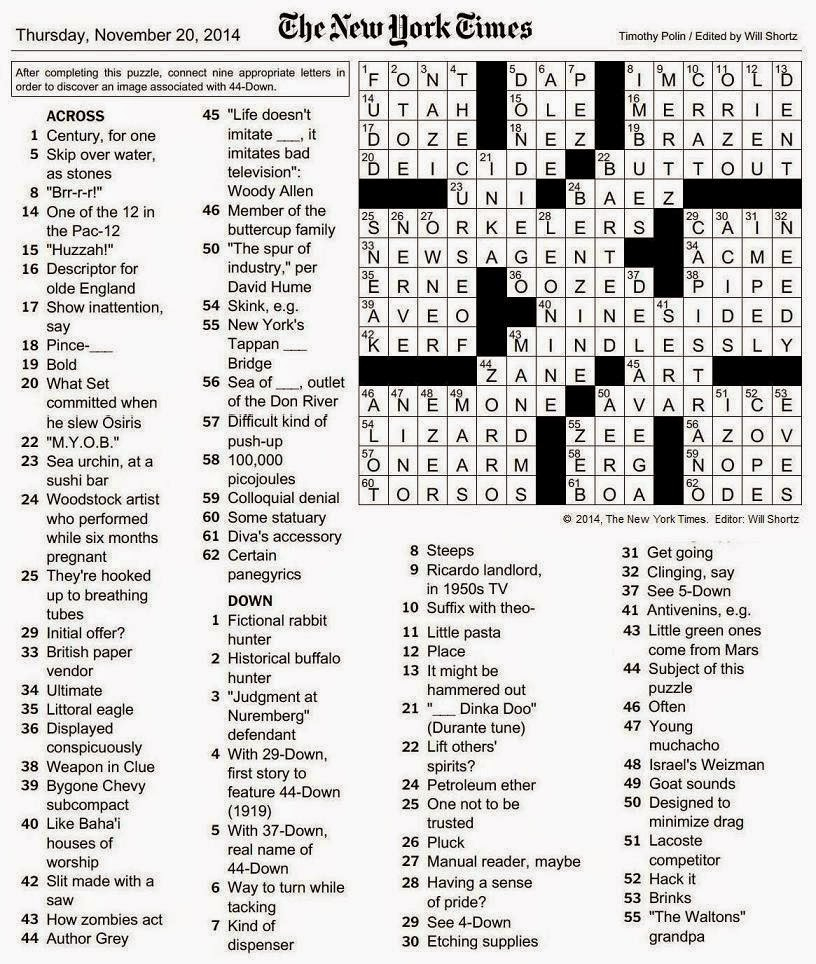 The New York Times Crossword In Gothic: November 2014 - La Times Printable Crossword 2014