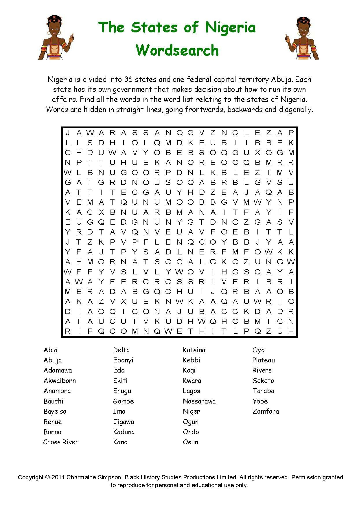 The States Of Nigeria Word Search Puzzle | Geography Puzzles | Fun - Printable Geography Puzzles