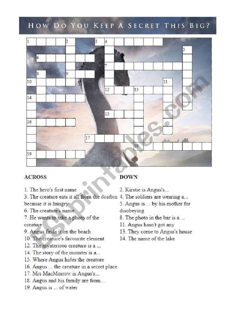 The Water Horse Crossword - Esl Worksheetwysiwyg - Horse Crossword Puzzle Printable
