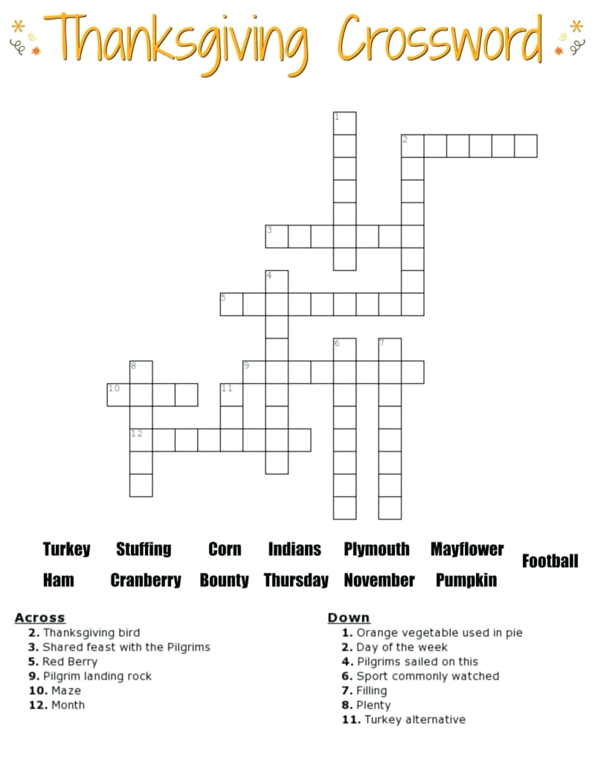 The Weekcom Puzzles Math Thanksgiving Crossword Puzzle Crosswords - 4Th Grade Printable Crossword Puzzles