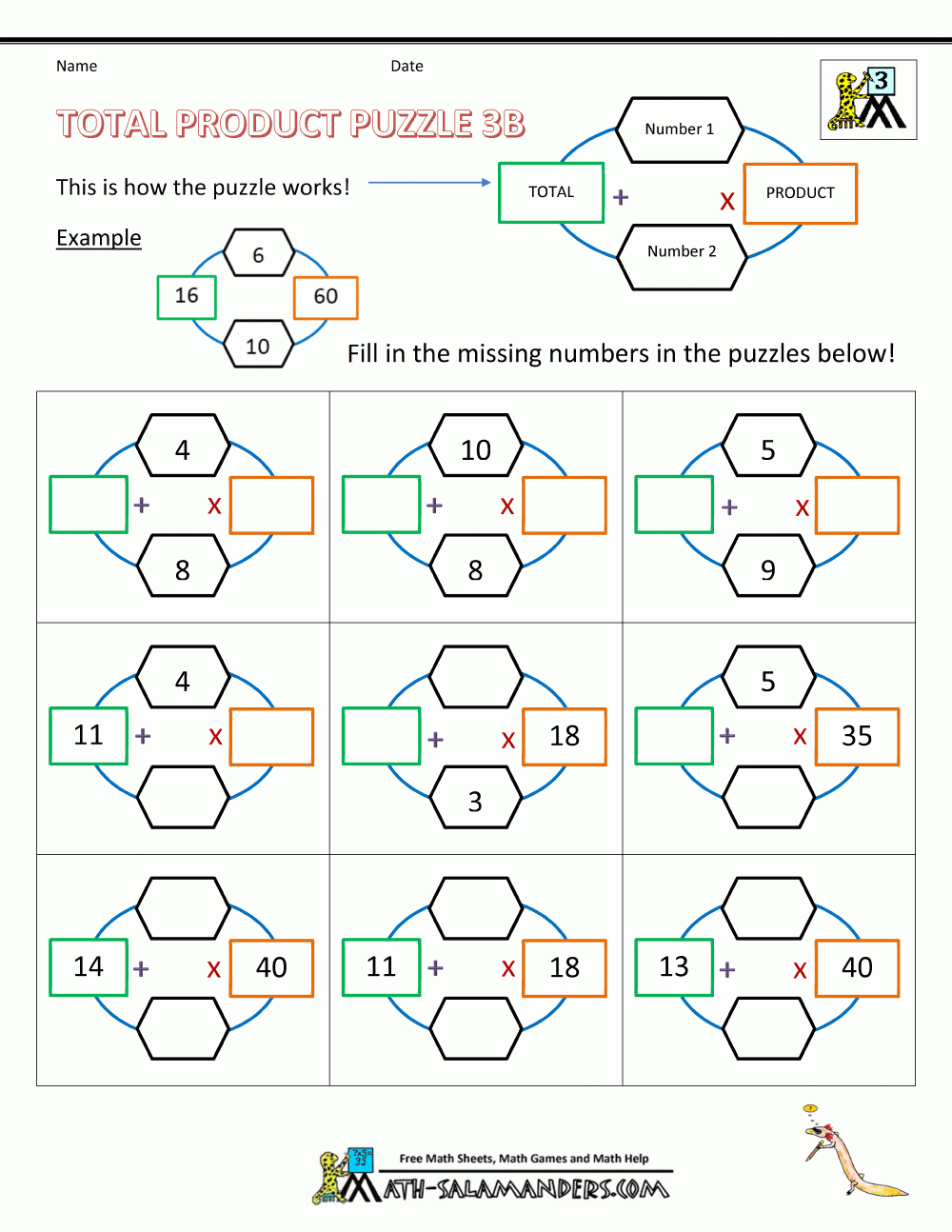 Third Grade Math Puzzle Worksheets Total Product Puzzle 3B - Printable Puzzles For 14 Year Olds