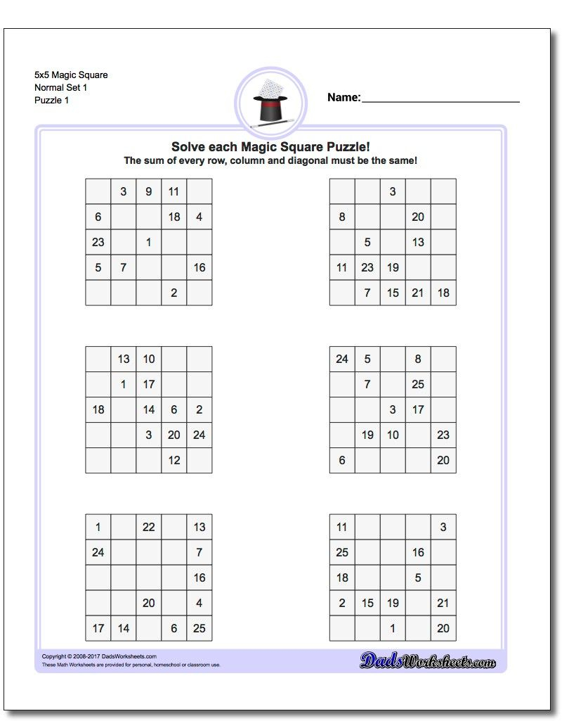 This Page Has 3X3, 4X4 And 5X5 Magic Square Worksheets That Will Get - Printable Sudoku Puzzles 3X3
