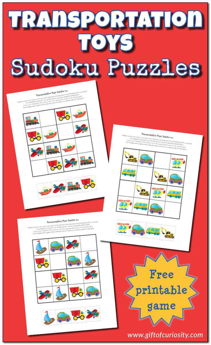 Transportation Toys Sudoku {Free Printable Games} - Gift Of Curiosity - Printable Transportation Puzzles