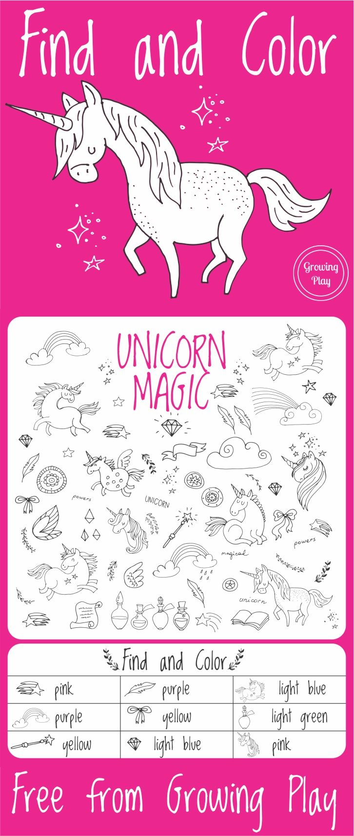 Unicorn Magic Find And Color | Puzzles | Unicorn, Unicorn Party - Printable Unicorn Puzzles