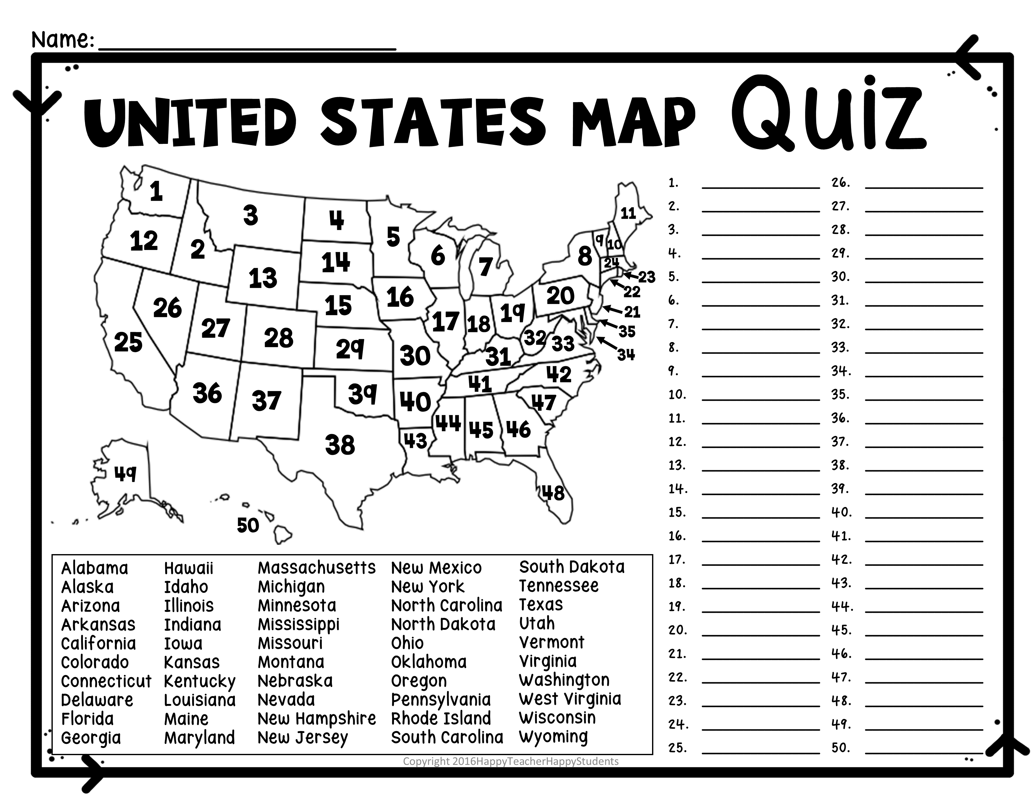 United States Map Quiz &amp;amp; Worksheet: Usa Map Test With Practice - 50 States Crossword Puzzle Printable
