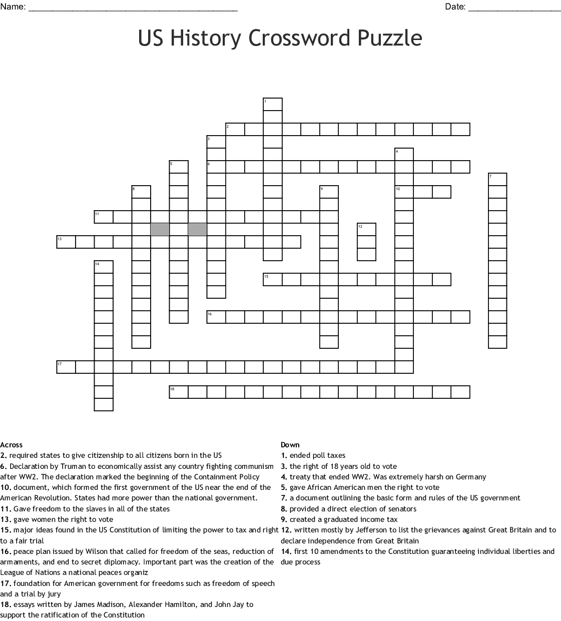 History Crossword Puzzles Printable Printable Templates