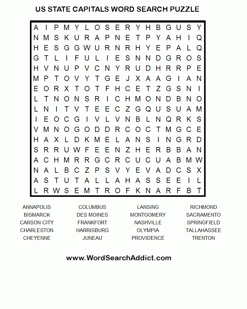 Us State Capitals Printable Word Search Puzzle - Printable State Puzzle