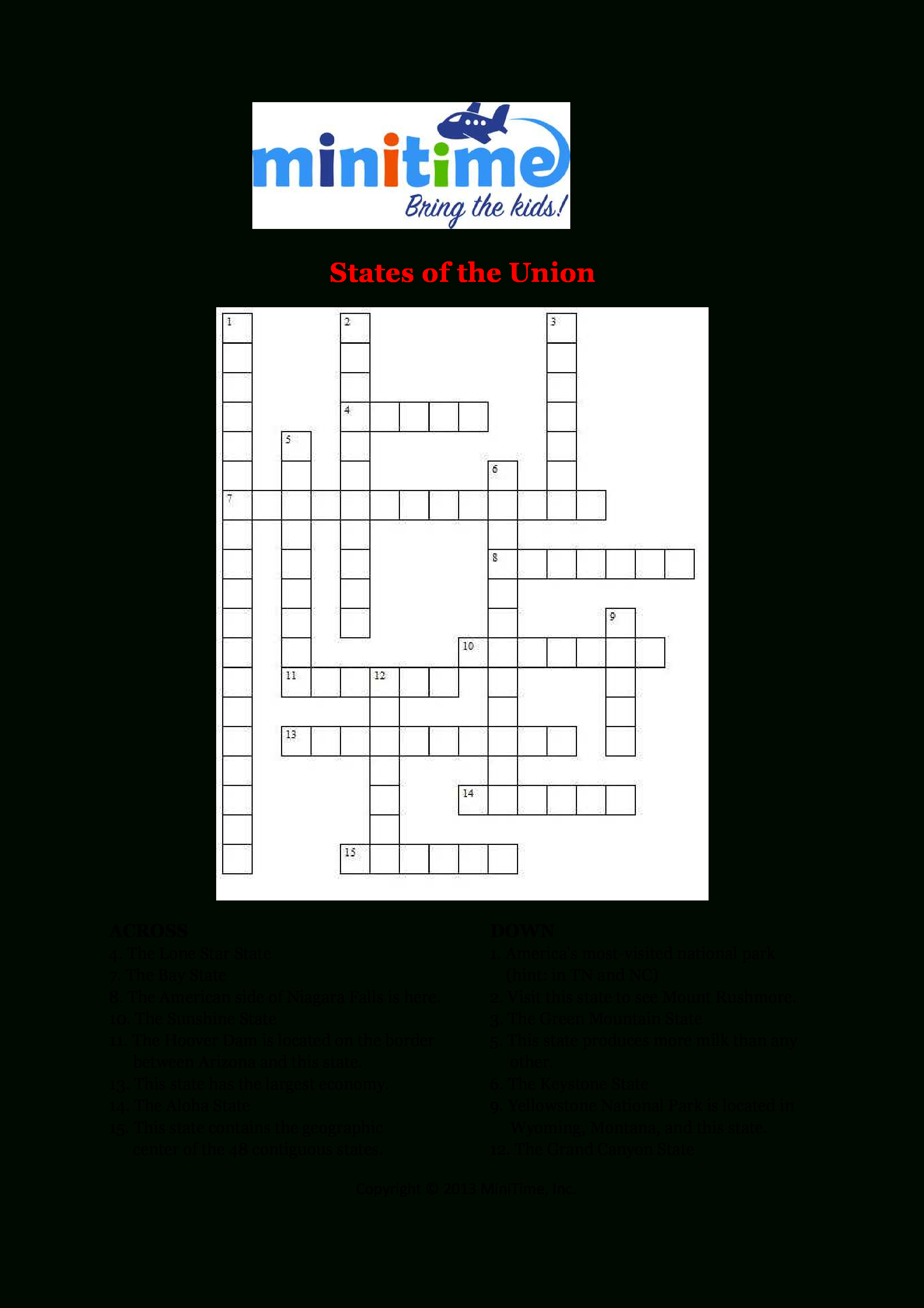 Us States Fun Facts Crossword Puzzles | Free Printable Travel - Printable Crossword Disney