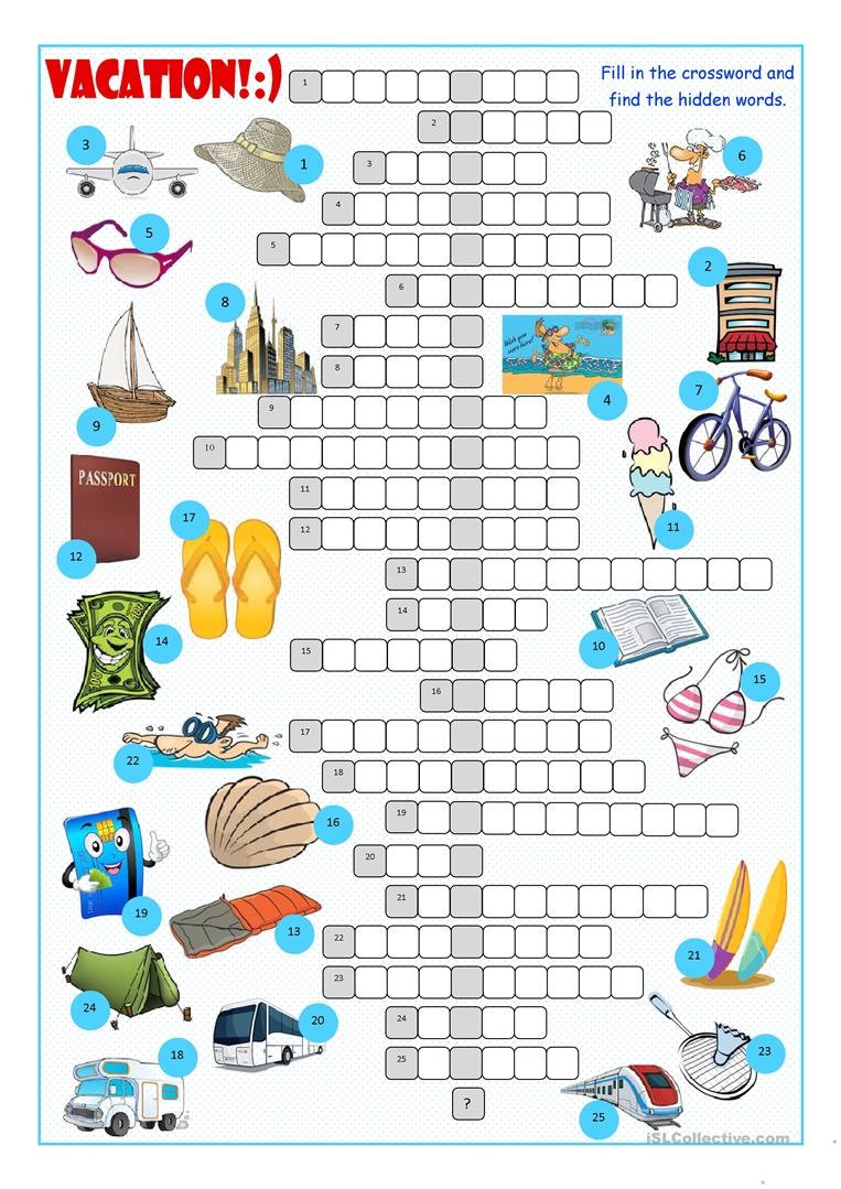 Vacation Crossword Puzzle Worksheet - Free Esl Printable Worksheets - Printable Holiday Crossword