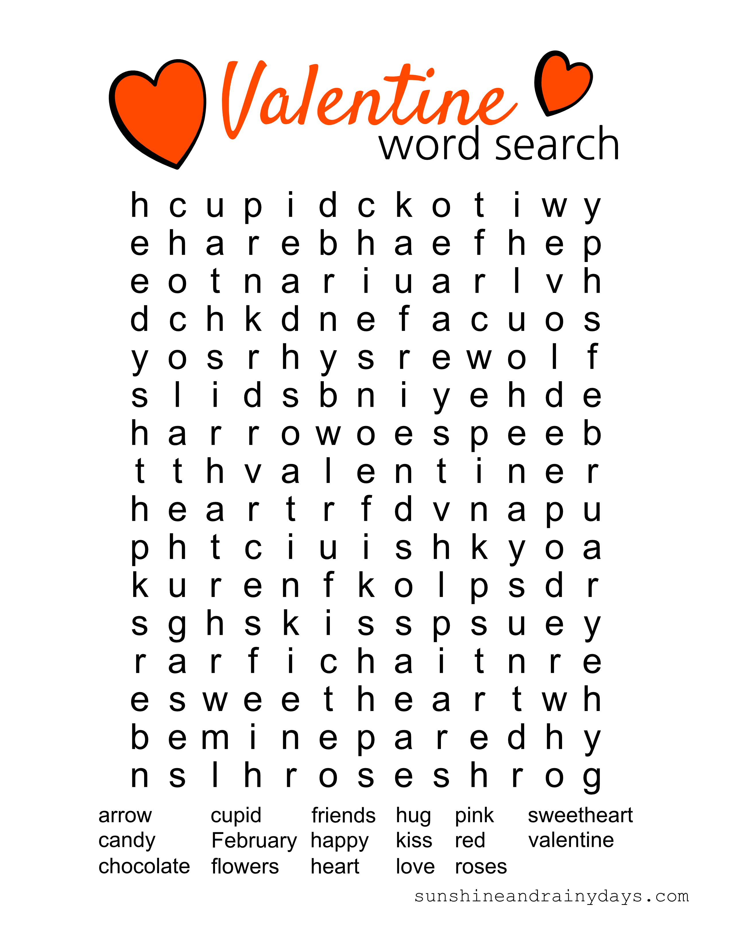 Valentine Word Search Printable - Sunshine And Rainy Days - Free Printable Valentines Crossword