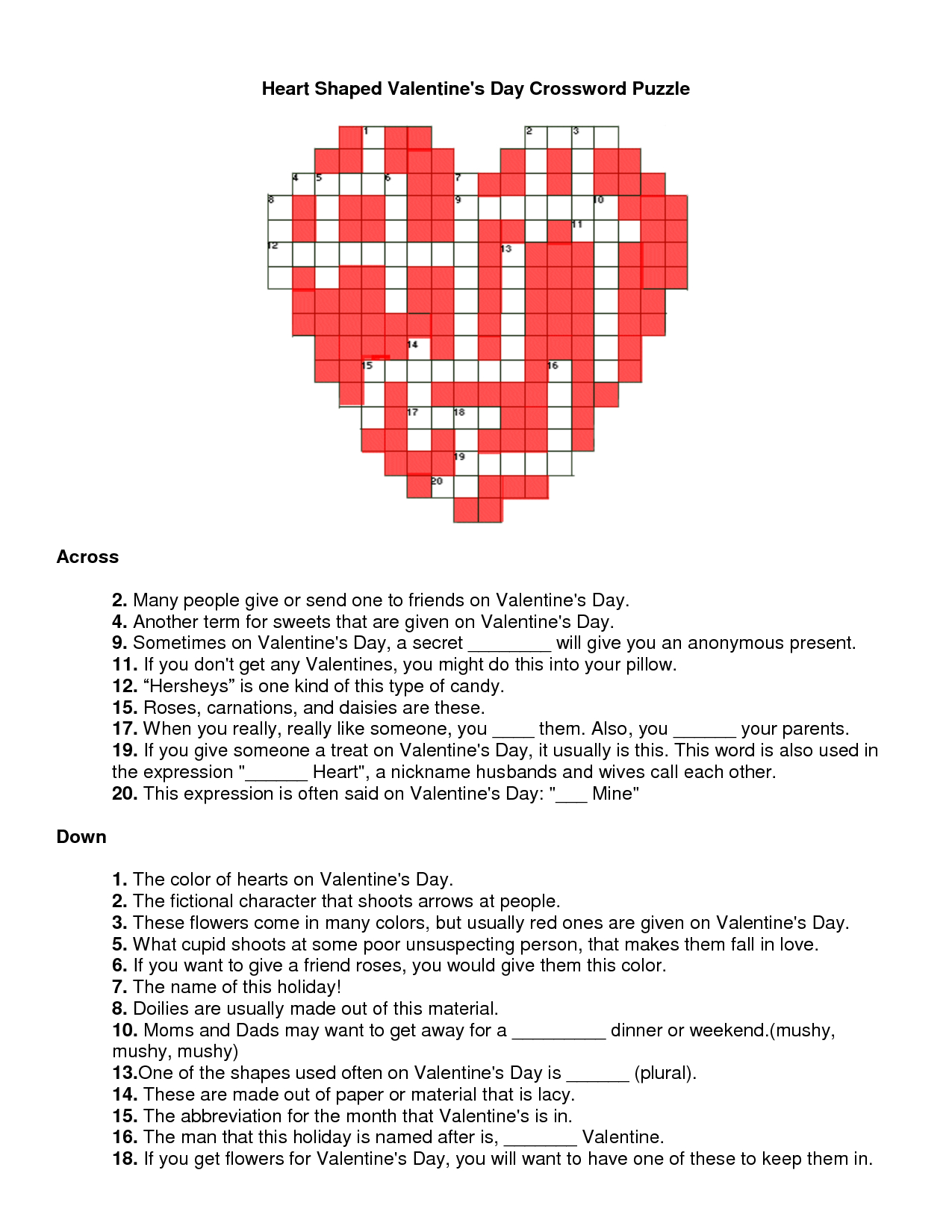 Valentines Day Crossword Puzzle | Will You Be My Valentine - Printable Heart Puzzles