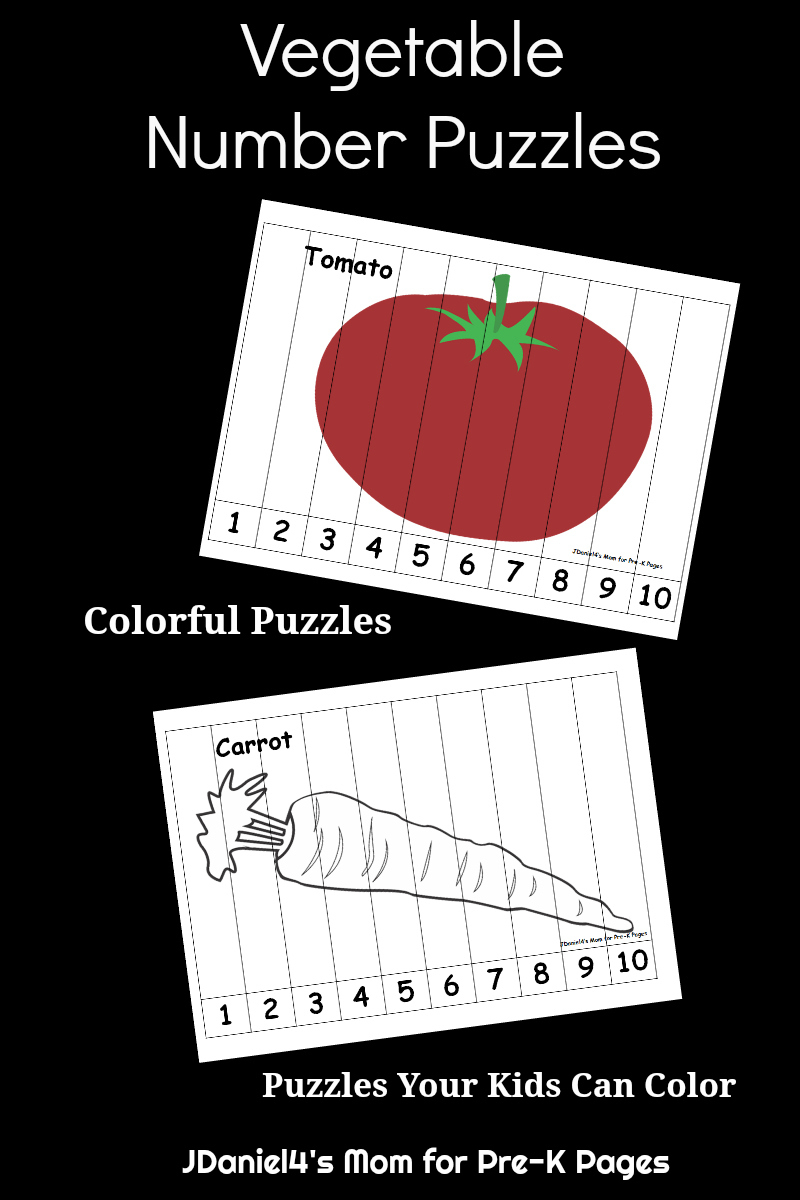 Vegetable Number Puzzles For Kids - Pre-K Pages - Printable Number Puzzles 1-10