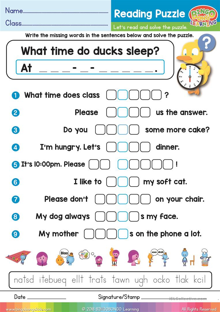 Verbs Reading Puzzle With A Joke Crossword Worksheet - Free Esl - Reading Printable Puzzle